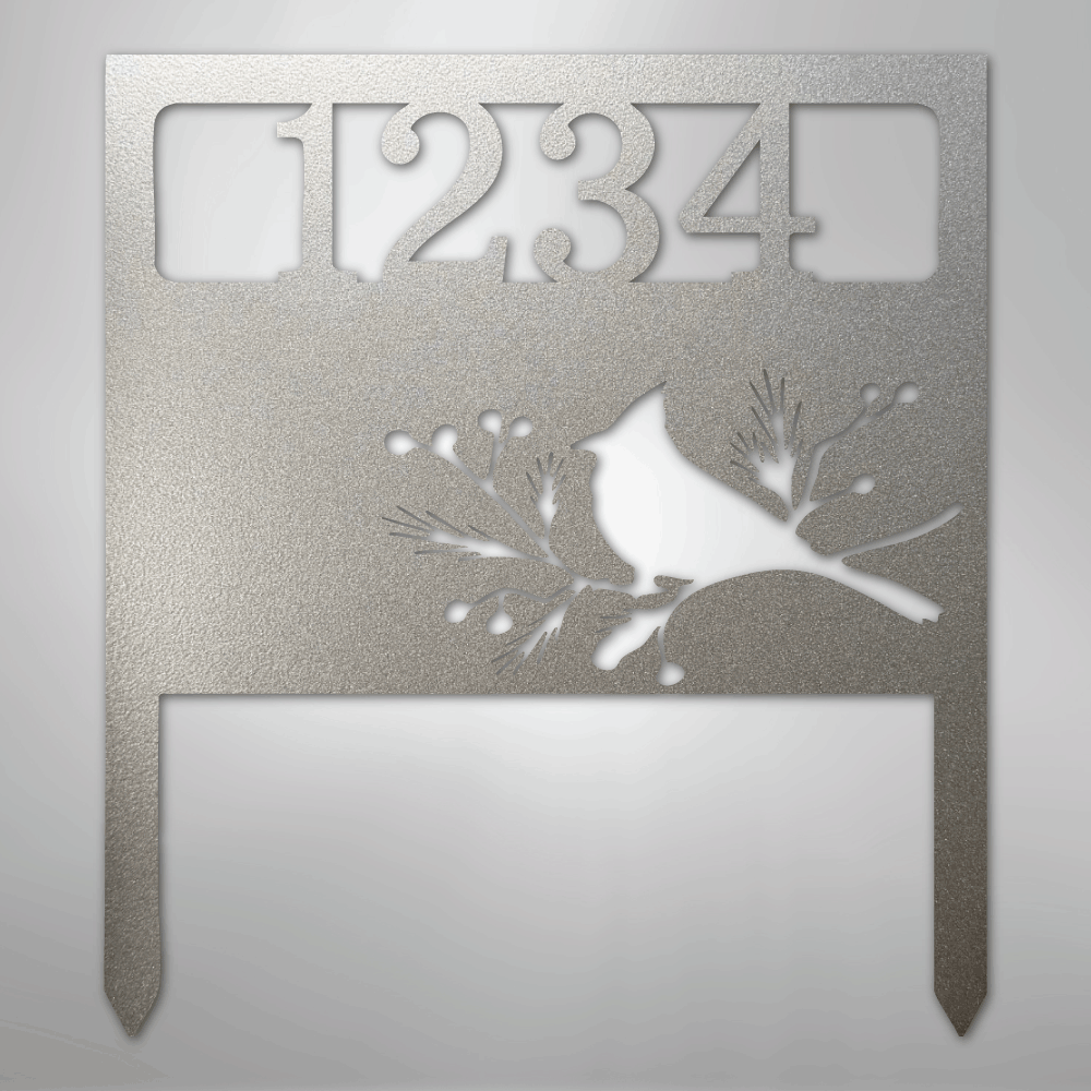 My Easy Monogram Steel Sign Silver / 12" Bird Yard Address Stake - Steel Sign