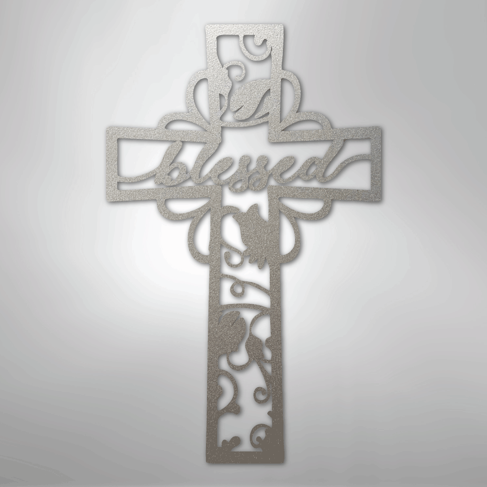 My Easy Monogram Steel Sign Silver / 12" Blessed Cross - Steel Sign