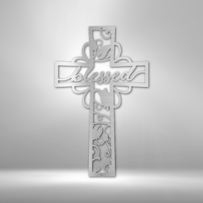 My Easy Monogram Steel Sign Silver / 12" Blessed Cross - Steel Sign