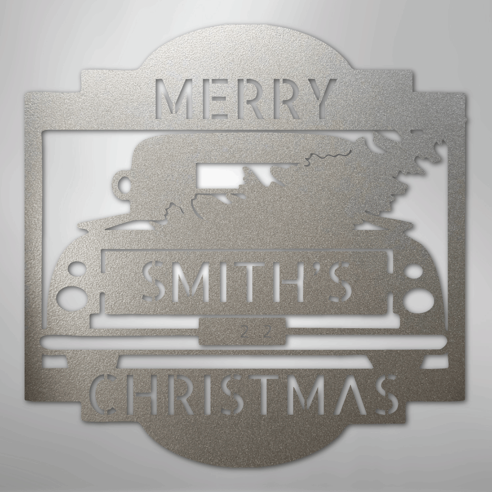 My Easy Monogram Steel Sign Silver / 12" Christmas Truck Monogram - Steel Sign