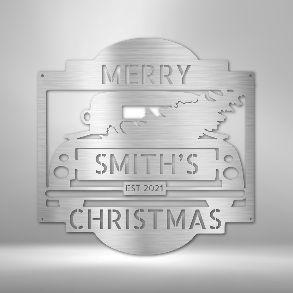 My Easy Monogram Steel Sign Silver / 12" Christmas Truck Monogram - Steel Sign