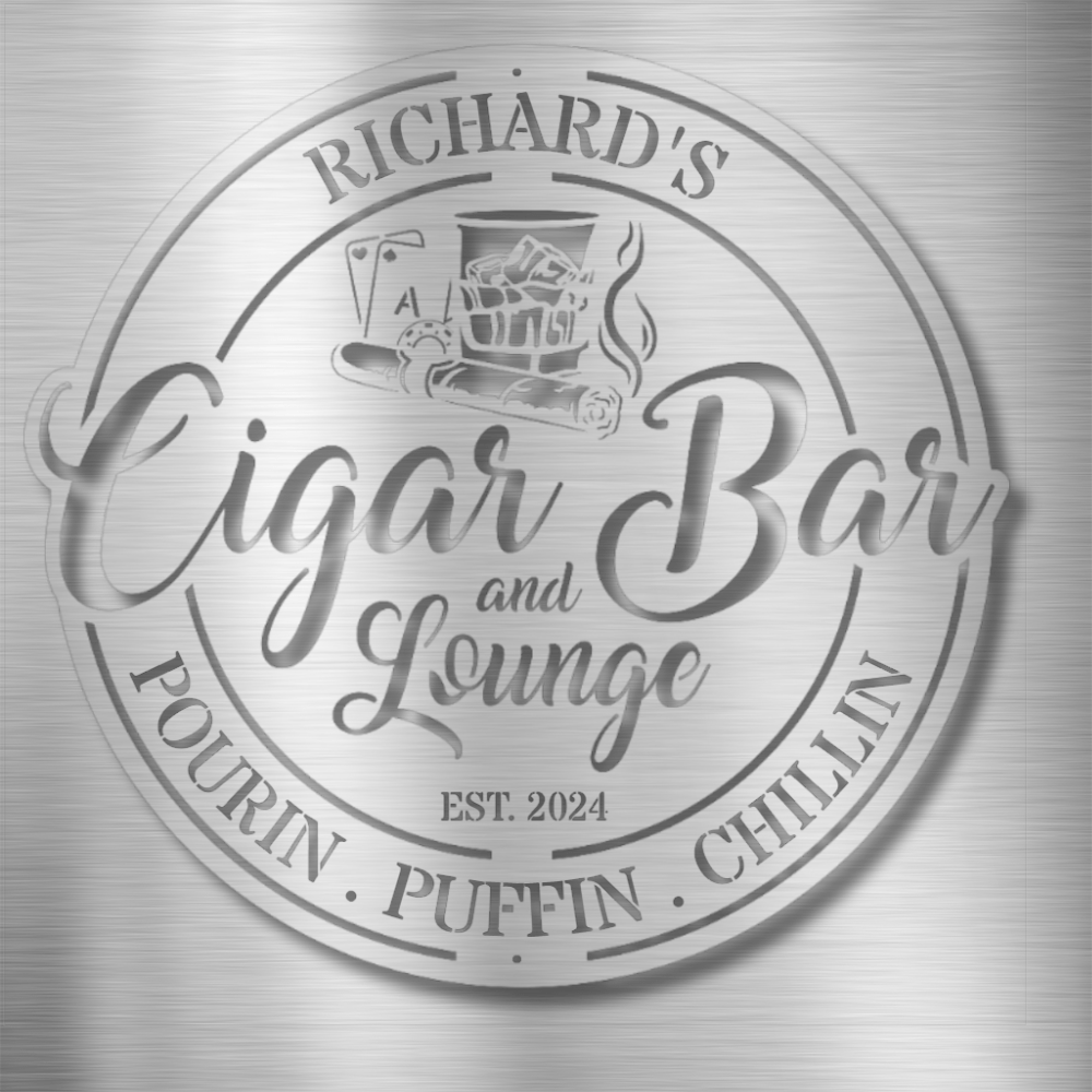 My Easy Monogram Steel Sign Silver / 12 Cigar Bar and Lounge - Steel Sign