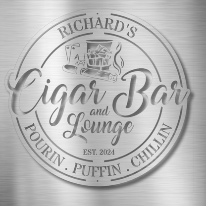 My Easy Monogram Steel Sign Silver / 12 Cigar Bar and Lounge - Steel Sign