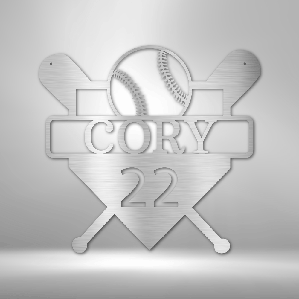 My Easy Monogram Steel Sign Silver / 12" Custom Baseball Monogram - Metal Sign