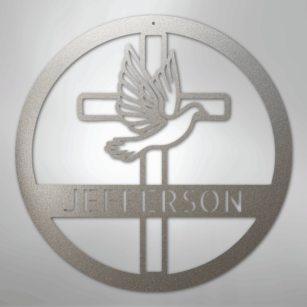 My Easy Monogram Steel Sign Silver / 12" Dove and Cross Monogram - Steel Sign