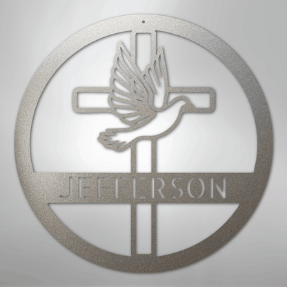 My Easy Monogram Steel Sign Silver / 12" Dove and Cross Monogram - Steel Sign