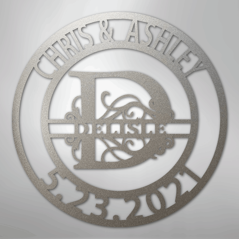 My Easy Monogram Steel Sign Silver / 12" Elaborate Split Letter Family Name - Steel Sign