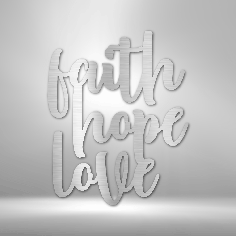 My Easy Monogram Steel Sign Silver / 12" Faith Hope Love Script - Steel Sign