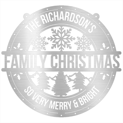 My Easy Monogram Steel Sign Silver / 12 Family Christmas Personalized - Steel Sign