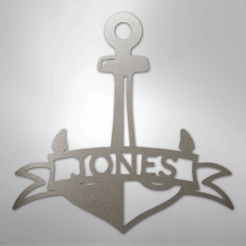 My Easy Monogram Steel Sign Silver / 12" Fancy Anchor Banner - Steel Sign