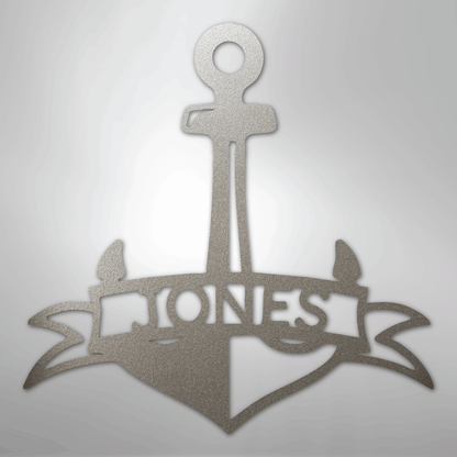 My Easy Monogram Steel Sign Silver / 12" Fancy Anchor Banner - Steel Sign