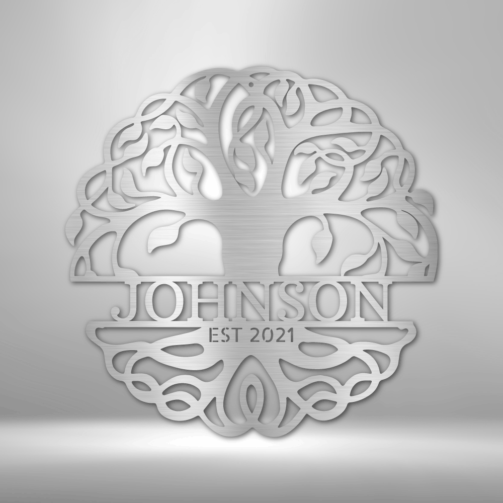 My Easy Monogram Steel Sign Silver / 12" Fancy Tree of Life Monogram - Steel Sign