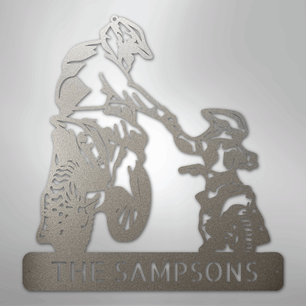 My Easy Monogram Steel Sign Silver / 12" Father and Son Motorcross Monogram - Steel Sign