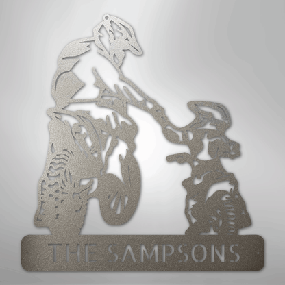 My Easy Monogram Steel Sign Silver / 12" Father and Son Motorcross Monogram - Steel Sign