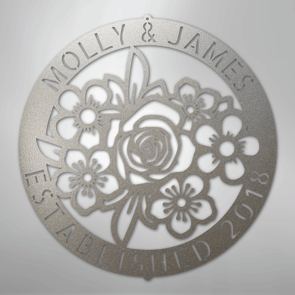 My Easy Monogram Steel Sign Silver / 12" Floral Ring Monogram - Steel Sign