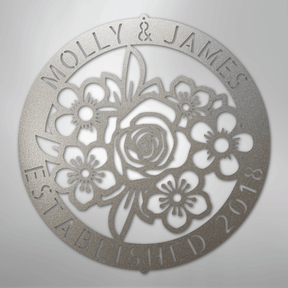 My Easy Monogram Steel Sign Silver / 12" Floral Ring Monogram - Steel Sign