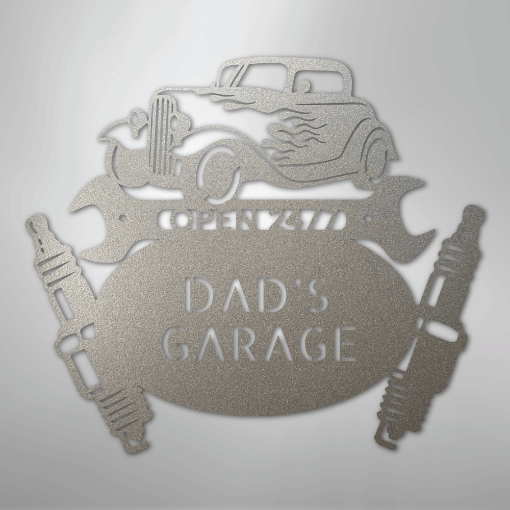 My Easy Monogram Steel Sign Silver / 12" Hot Rod Mechanic Monogram - Steel Sign