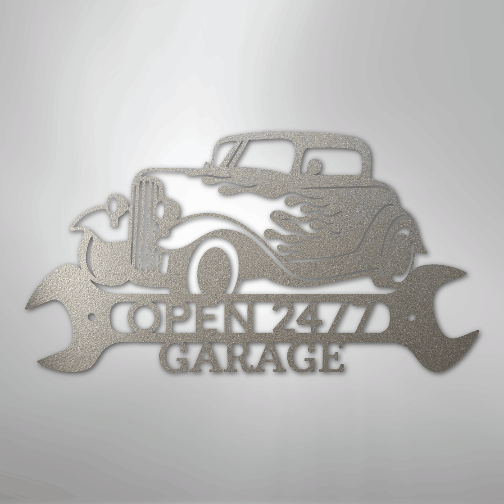 My Easy Monogram Steel Sign Silver / 12" Hot Rod Shop Monogram - Steel Sign