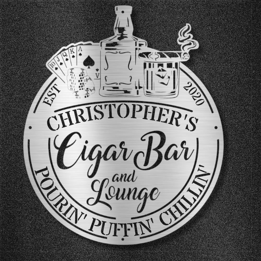 My Easy Monogram Steel Sign Silver / 12 Man Cave - Cigar Bar Lounge - Steel Sign