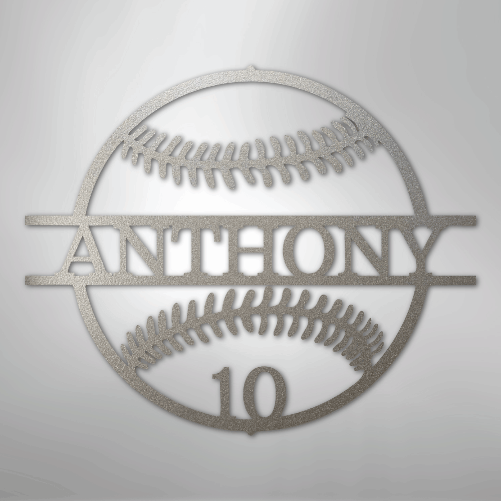 My Easy Monogram Steel Sign Silver / 12" Name and Number Baseball - Metal Sign