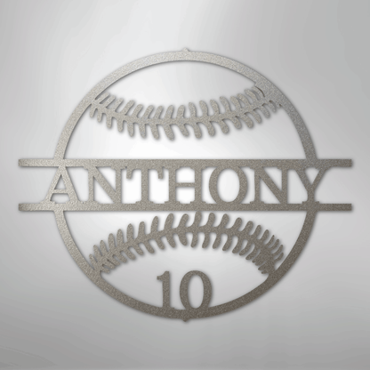 My Easy Monogram Steel Sign Silver / 12" Name and Number Baseball - Metal Sign