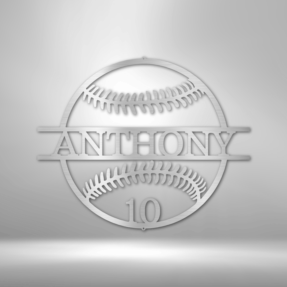 My Easy Monogram Steel Sign Silver / 12" Name and Number Baseball - Metal Sign