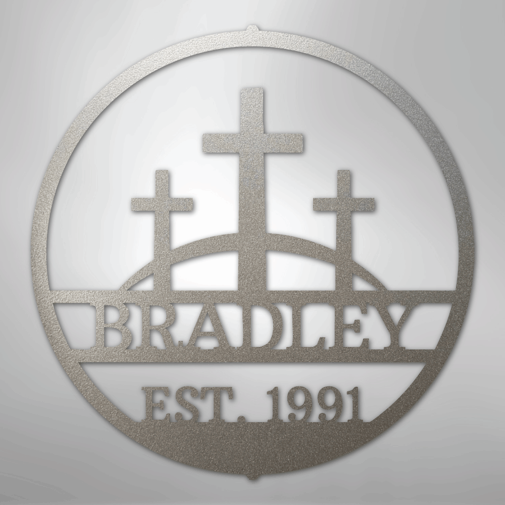 My Easy Monogram Steel Sign Silver / 12" Three Crosses Monogram - Steel Sign