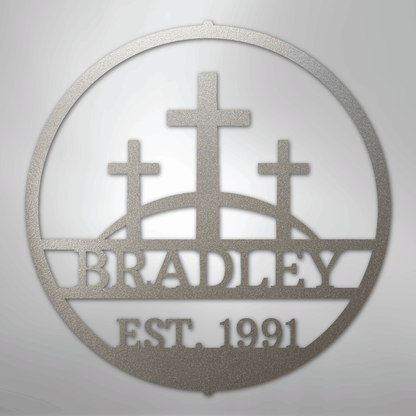 My Easy Monogram Steel Sign Silver / 12" Three Crosses Monogram - Steel Sign
