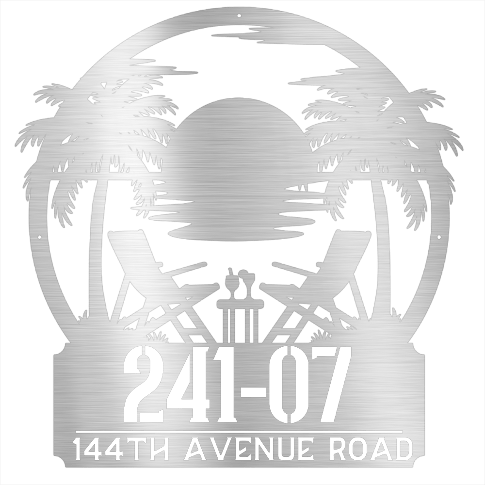 My Easy Monogram Steel Sign Silver / 12 Tropical Sunset Address Monogram