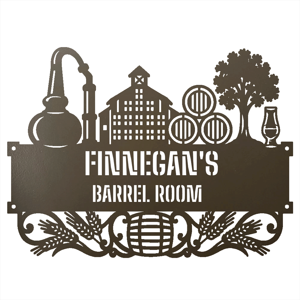My Easy Monogram Steel Sign Stone / 12 Personalized Distillery Barrel Room Metal Wall Art