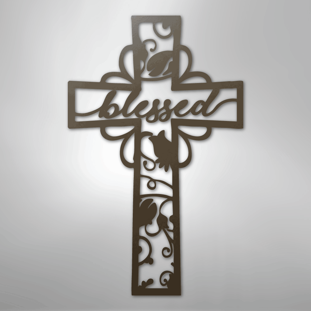 My Easy Monogram Steel Sign Stone / 24" Blessed Cross - Steel Sign