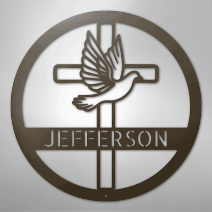 My Easy Monogram Steel Sign Stone / 24" Dove and Cross Monogram - Steel Sign