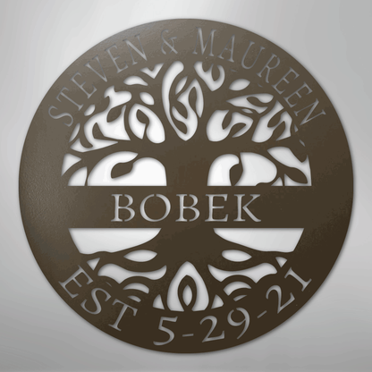 My Easy Monogram Steel Sign Stone / 24" Elaborate Tree Of Life - Steel Sign