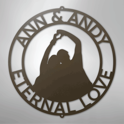 My Easy Monogram Steel Sign Stone / 24" Eternal Love Couple Silhouette Monogram - Steel Sign