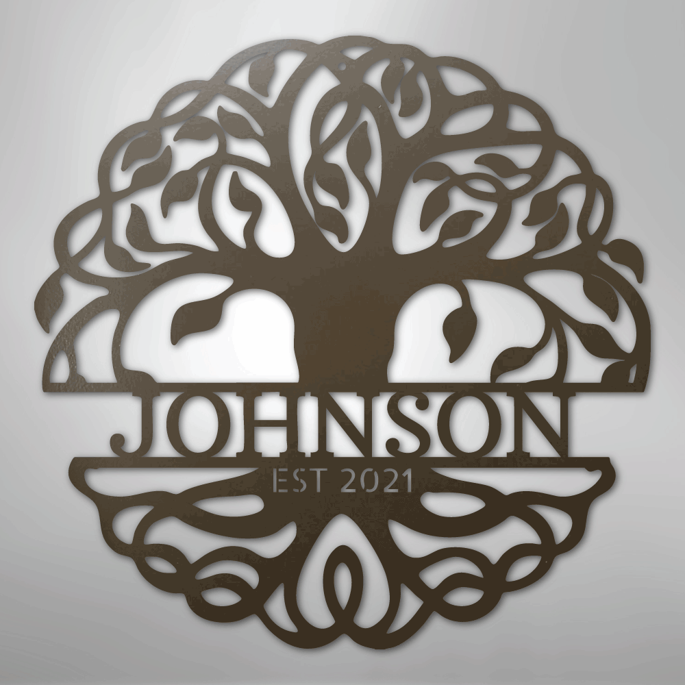 My Easy Monogram Steel Sign Stone / 24" Fancy Tree of Life Monogram - Steel Sign