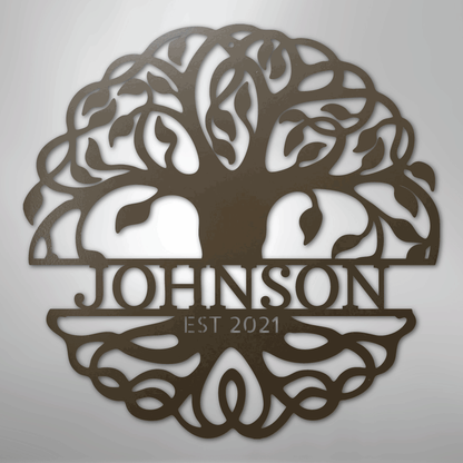 My Easy Monogram Steel Sign Stone / 24" Fancy Tree of Life Monogram - Steel Sign