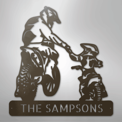 My Easy Monogram Steel Sign Stone / 24" Father and Son Motorcross Monogram - Steel Sign
