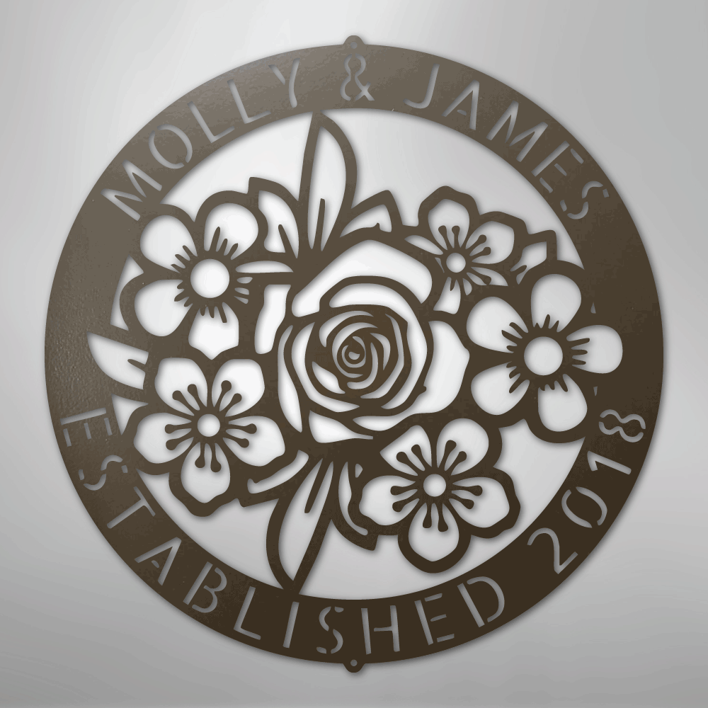 My Easy Monogram Steel Sign Stone / 24" Floral Ring Monogram - Steel Sign