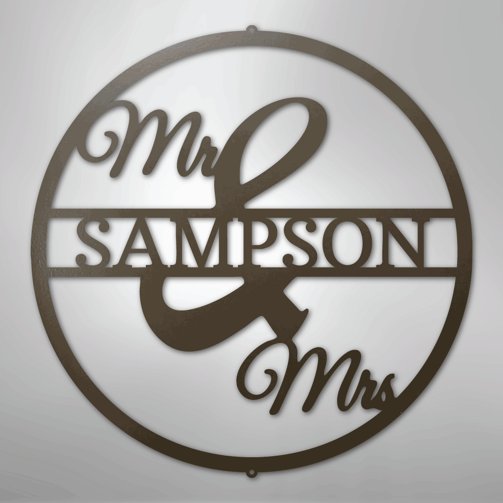 My Easy Monogram Steel Sign Stone / 24" Mr and Mrs Circle Monogram - Steel Sign