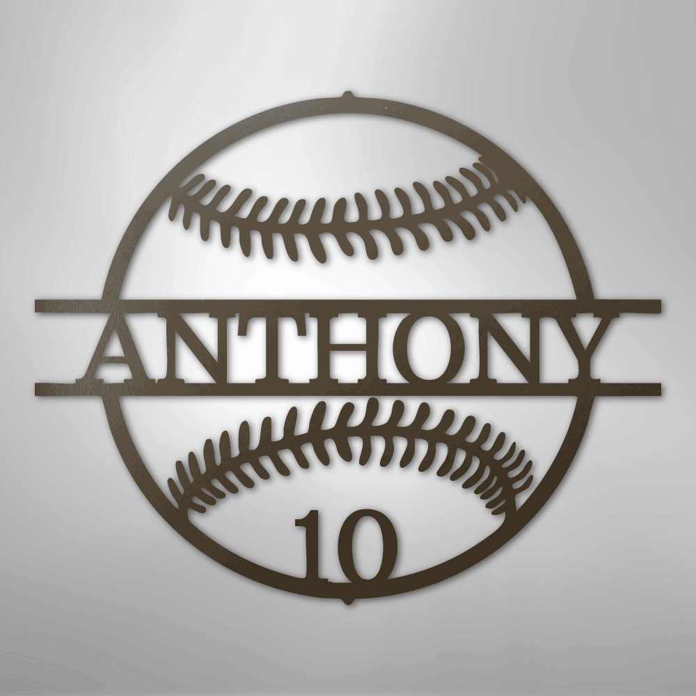 My Easy Monogram Steel Sign Stone / 24" Name and Number Baseball - Metal Sign