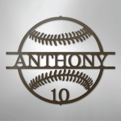 My Easy Monogram Steel Sign Stone / 24" Name and Number Baseball - Metal Sign