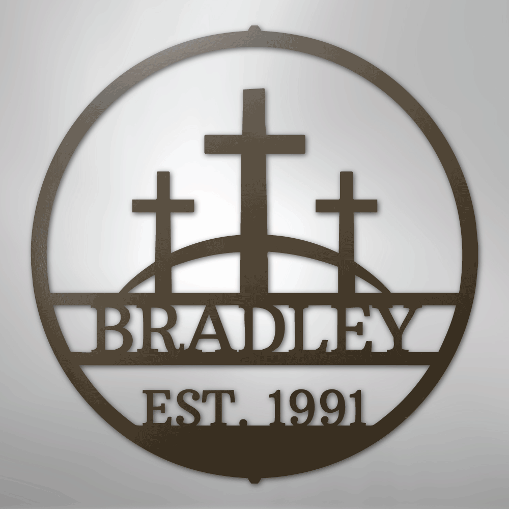 My Easy Monogram Steel Sign Stone / 24" Three Crosses Monogram - Steel Sign