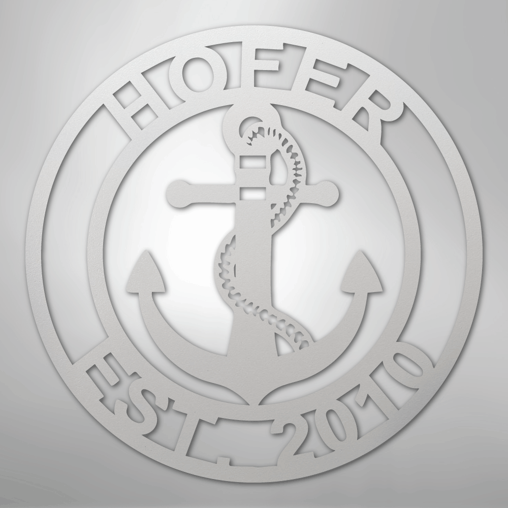My Easy Monogram Steel Sign White / 12" Anchor Family Name - Steel Sign