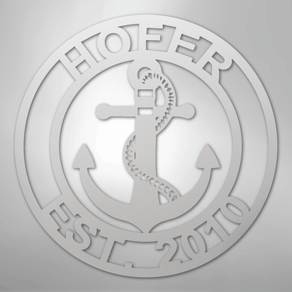 My Easy Monogram Steel Sign White / 12" Anchor Family Name - Steel Sign
