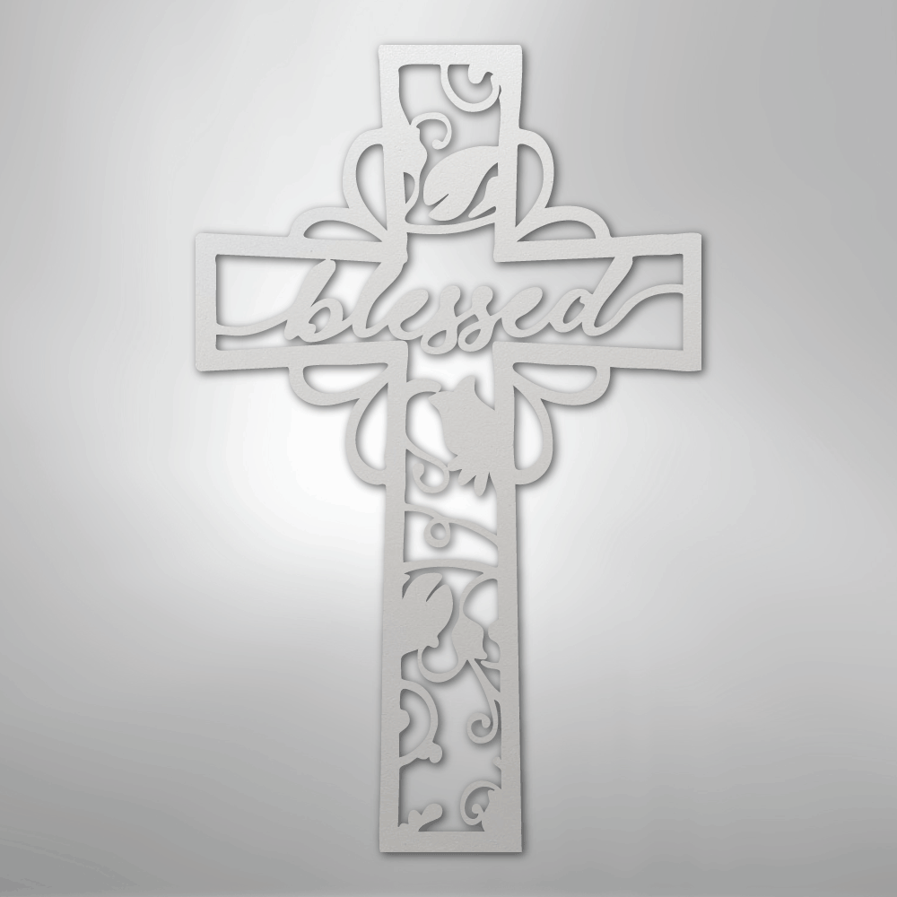 My Easy Monogram Steel Sign White / 12" Blessed Cross - Steel Sign