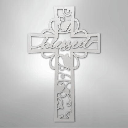 My Easy Monogram Steel Sign White / 12" Blessed Cross - Steel Sign