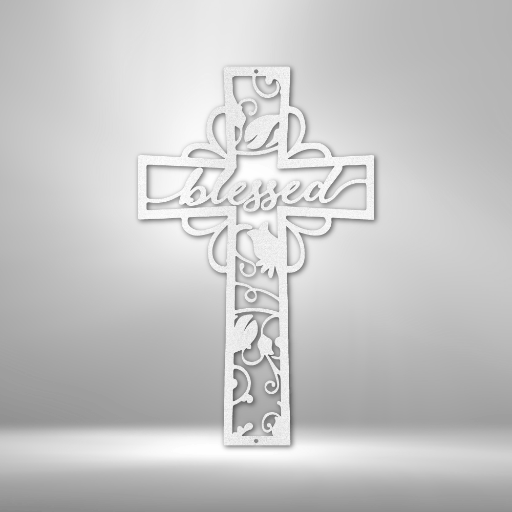 My Easy Monogram Steel Sign White / 12" Blessed Cross - Steel Sign