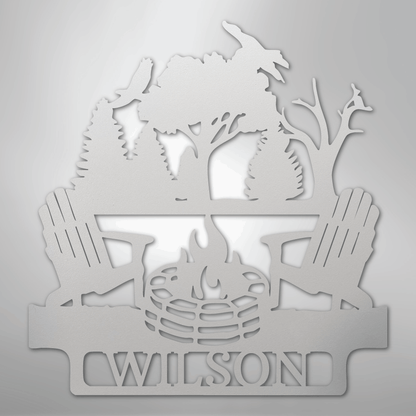 My Easy Monogram Steel Sign White / 12" Camping Firepit Vibe Monogram - Steel Sign