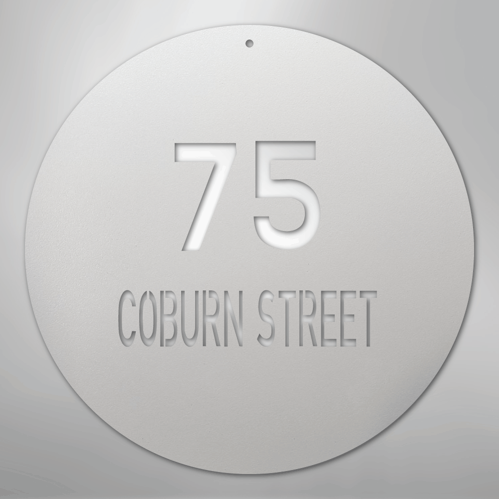 My Easy Monogram Steel Sign White / 12" Circle Address - Steel Sign