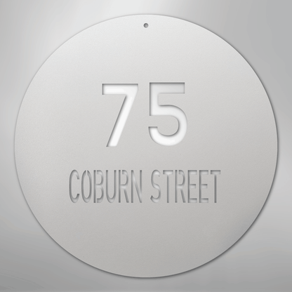 My Easy Monogram Steel Sign White / 12" Circle Address - Steel Sign